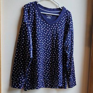 NWOT Nautica Navy/Pink/White Polka Dot Velvet Fleece V-Neck Pajama Top Large